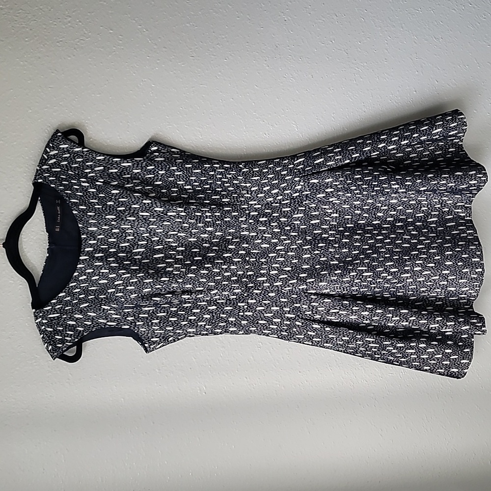 Zara Abstract Jacquard Polka Dot Fit and Flare Mini Dress Size Medium Navy/White